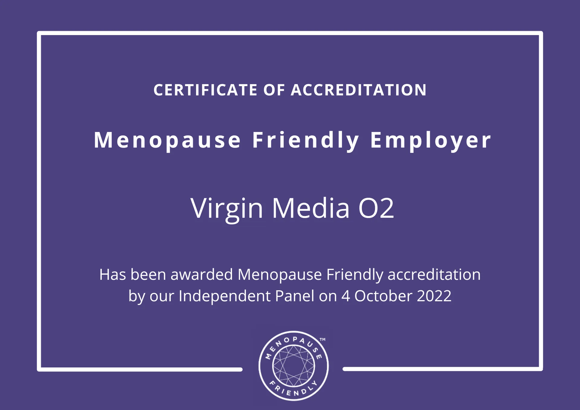 Certificate of Menopause Friendly employer